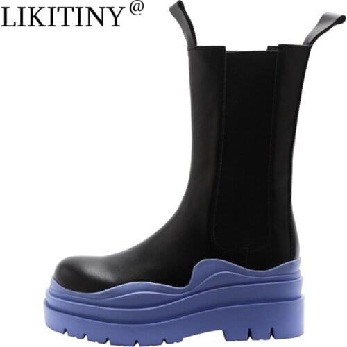 NEW LIKITINY Autumn Round toe Womens shoes Contracted flat platform shoes Fashion Color matching Ankle boots Half Boots 40
