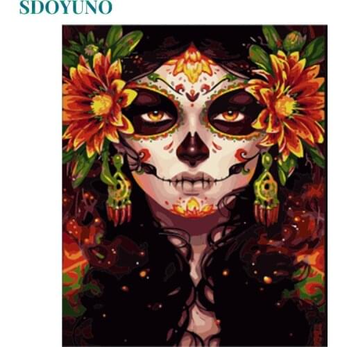SDOYUNO pictures by numbers Skull Girl Painting By Numbers Digital Painting Frameless 60X75cm On Canvas For Home Decoration