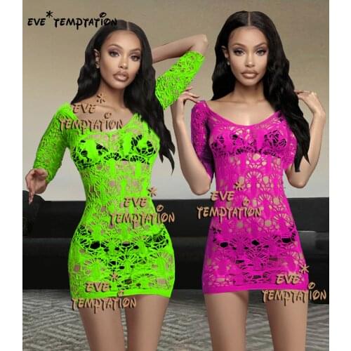 Sexy crochet Fish Net Lingerie Babydoll baby doll dress perforate Underwear Nightgown negligee long sleeve Chemises 6083
