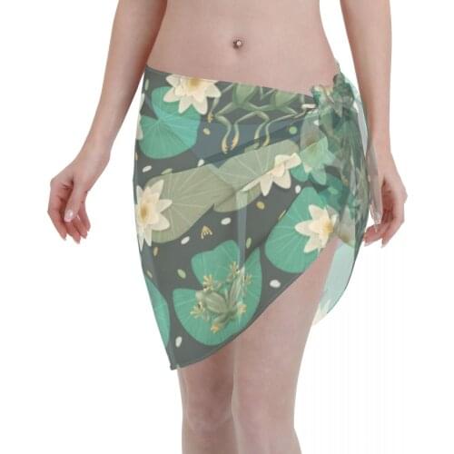 Sexy Women Beach Swimwear Pareo Scarf Cover Up Wrap Kaftan Sarong Beach Wear Gothic Frogs Water Lilies Bikinis Cover-Ups Skirts