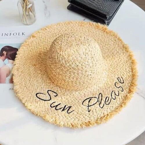 Embroidery Letter Sun Protection Summer Beach Casual Hat Women 2021 New Straw Raffia Handmade Dome Sun Hat Chapeu Feminino Cape