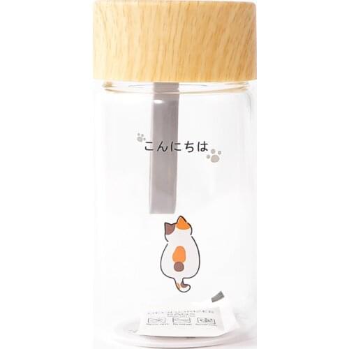 180ML Sport Water Bottles Nordic Geometric Wooden Lid Glass Cup Portable Gym Kettle Home Office Water Cup Leak-proof Drink Cup