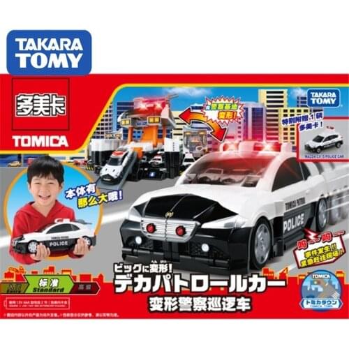 Takara Tomy Tomica Large Car Model Music Light Deformation Police Patrol Car Building Track Sets Boy Toy