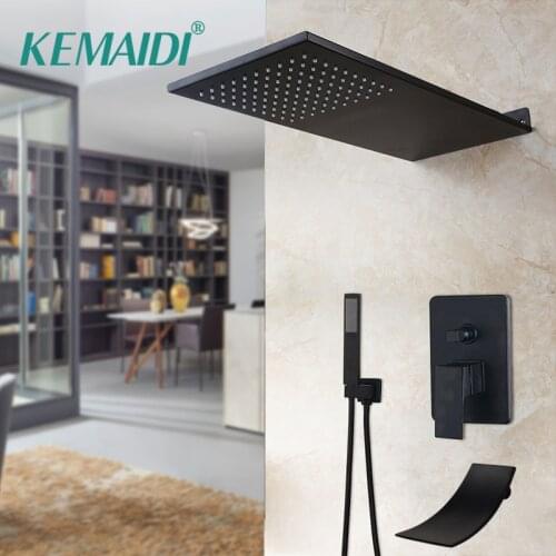 KEMAIDI 3 Way Black Solid Brass Wall Mounted Rainfall Shower Faucet Rainfall & Waterfall Shower Head Shower Faucet Set Control