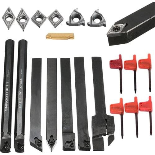 7pcs DCMT/CCMT Carbide Inserts + 7pcs Tool Holder Boring Bar with 7pcs Wrenches For Lathe Turning Tools