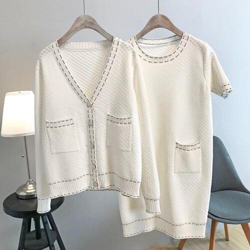 2020 New Spring Autumn Two-piece Set Women Knitted Coats+Dress Sets Sweater Two Piece Outfits for Women Sportswear