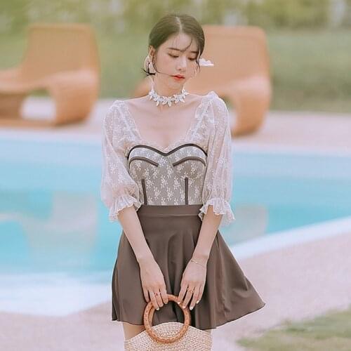 Swimsuit Women 2021 1 Piece Kawaii Swim Suit Girl New Summer Beach Retro Push Up Skirt Print Polyester Sierra Surfer One Bathing