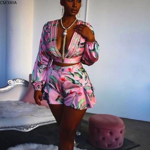 2020 Summer Women Set Tracksuits Beach Bohe Floral Print Tops+Shorts Sexy Night Club Party Street Two Piece Suit Outfits G1979