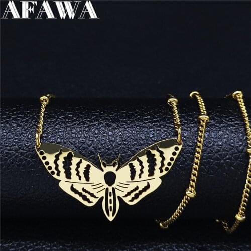 Witchcraft Moth Stainless Steel Chain Necklace for Women/Men Gold Color Necklace Jewelry collares para mujer NS02