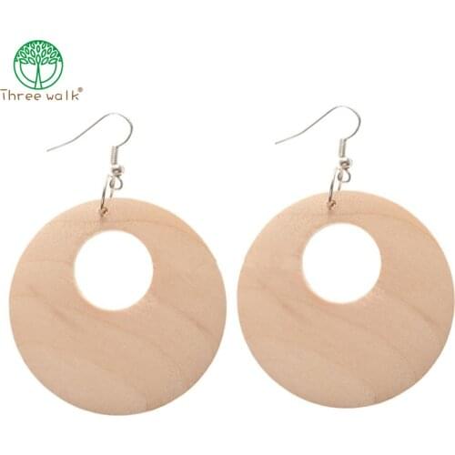 1pair Wood Earrings Round Shape Water Drop Dangle Drop Earring Diy Handmade Wooden Jewelry For Women