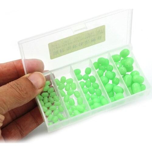 100pcs/box Bright Oval Shaped Glow Fishing Beads Floating Set 5 Size Soft Balls Rig Sea Night Luminous Fishing Bead Pesca Tackle