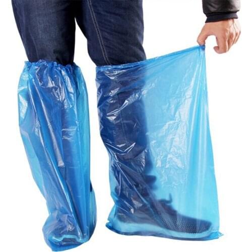 2 pairs of disposable plastic thickened extended shoe covers outdoor rainy clean blue waterproof elastic protective shoe covers
