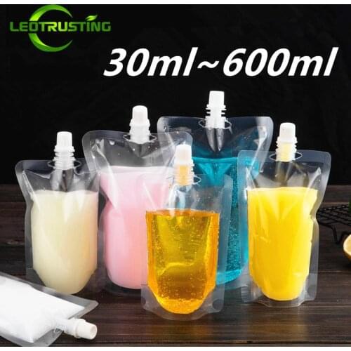50pcs 30ml~600ml Stand up Private Party Essential Beverage Bags High Clear Juice Milk Beer Wedding Bar Spout Drinking Pouches