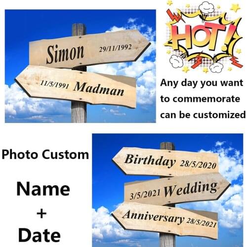 HUACAN 5D Diamond Painting Photo Custom Name Date Of Birth Road Sign Full Square Diamond Embroidery DIY Mosaic Home Decor