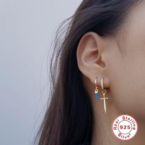 CANNER Ins Dagger Inlaid Diamond Earrings For Women 100% Real 925 Sterling Silver Earrings Hoops Korean Fine Jewelry Pendientes