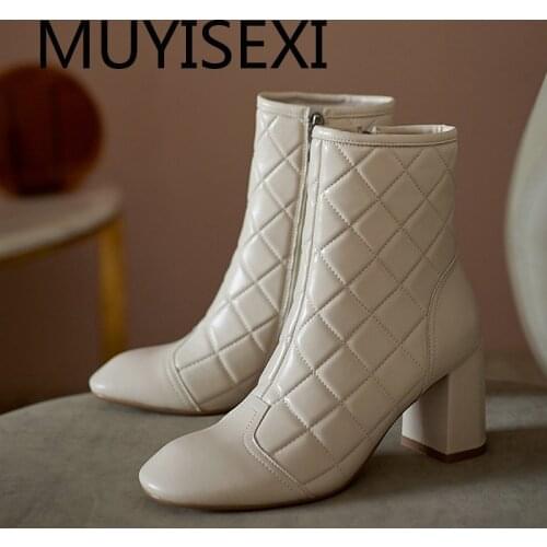 Ankle boots 7.5cm thick high heels gladiator rhombic pattern streetwear design zipper beauty lady dress dating TN33 MUYISEXI
