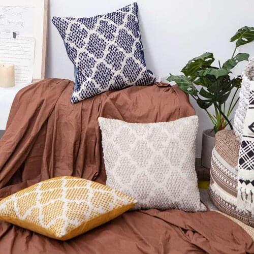 Handmade Cushion Cover Grey Yellow Blue Morroccan Pattern Stirp handmade knots Square Pillow Cover 45x45cm for Home Decor