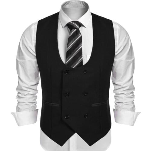 Black Double Breasted Men Vest for Wedding One piece Man Suit Waistcoat New Arrival Europen Size Male Fashion Coat