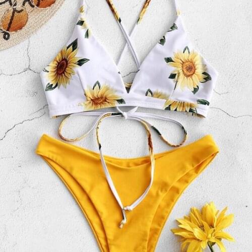 Sunflower Printed Bikini Set Sexy Swimwear Women 2020 Mujer Push Up Padded Biquini Bathers Bandage Bathing Suit Swimsuit Bikini