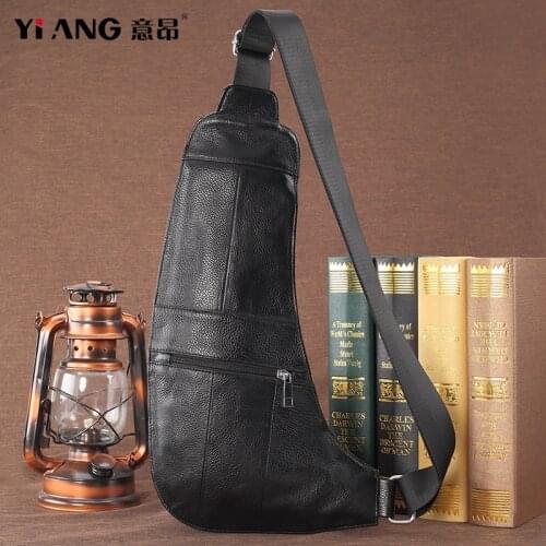 Leather Mens chest bag top layer leather messenger bag leisure half moon fashion one shoulder diagonal bag motorcycle bag