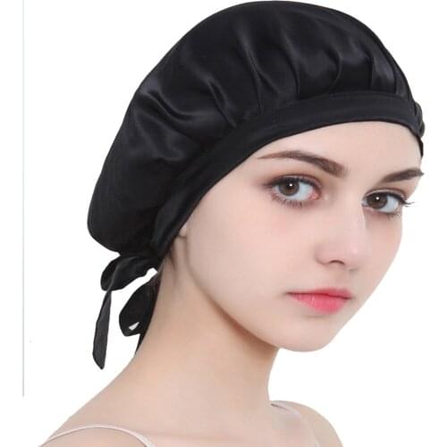 Soft Smooth Pure Silk Sleep Hat Wrap Night Cap Solid Hair Hairstyle Care Bonnet Women Ladies Sleeping Hat