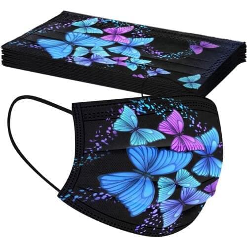 10/50pcs Adult Butterfly Print Disposable Mask 3 Layers Ply Filter Earloops Mouth Non-woven Meltblown Mask Halloween Cosplay
