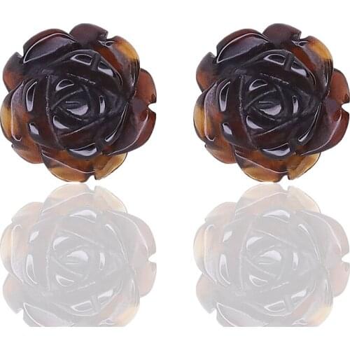 MELE Natural black agate and white seashell , rose quarts silver earring, 12mm for the flower size, romantic and beautiful