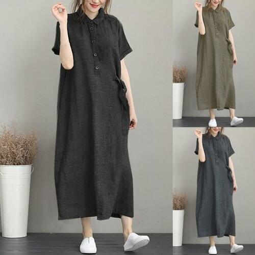 Fashion Womens Dress Plus Size Cotton Casual Embroidery Dress Solid Loose Short Sleeve Dress Solid Short Sleeve Dress 2021