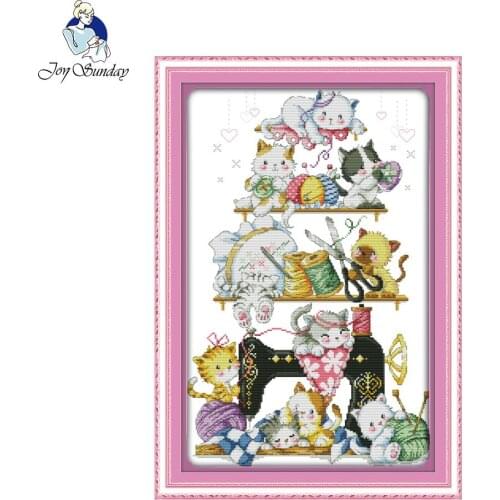 Joy Sunday Craft stitch painting The kitten beside the sewing machine Chinese Cross Stitch Kits For Embroidery Needlepoint Set