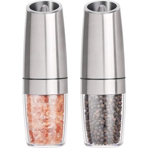 Gravity Electric Salt And Pepper Grinders Set - Battery Operated, Stainless Steel Automatic Pepper Mills With Blue Led Light