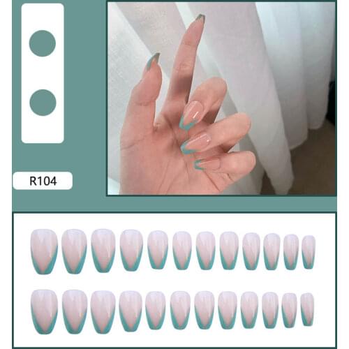Nude French Nails 24Pcs False Nails Full Cover Medium Ballerina Coffin Natural Acrylic Fake Nails Charms
