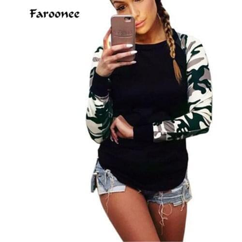 Autumn Trendy Plus Size 5XL Women Patchwork Long Sleeve Army Camouflage T Shirt Tops Round Neck T Shirts Tops Tees