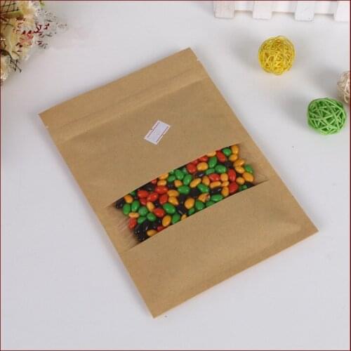 16*26 30pcs brown self zip lock kraft paper bags with window for gifts sweets and candy food tea jewelry retail package paper
