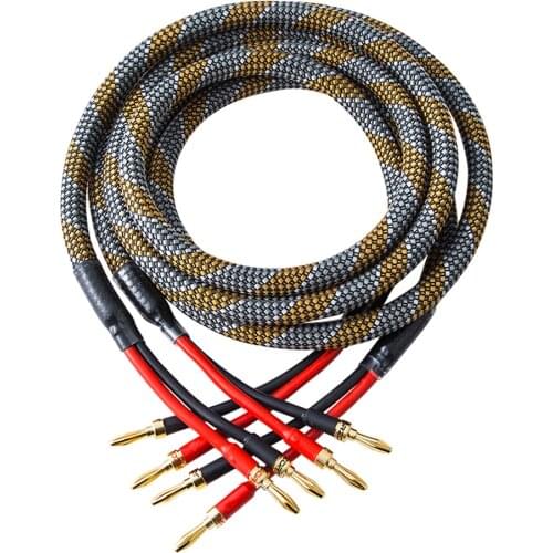 Pair 5N OCC pure copper Speaker Cable ,audio loudspeaker cable,wire with Gold plated banana connection