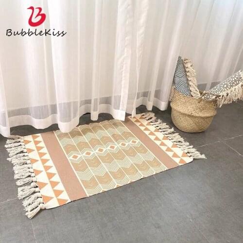 Bubble Kiss Tassel Design Carpet Ethnic Style Cotton Bedroom Carpet Modern Living Room Decorative Cotton Carpet Girl Room Carpet