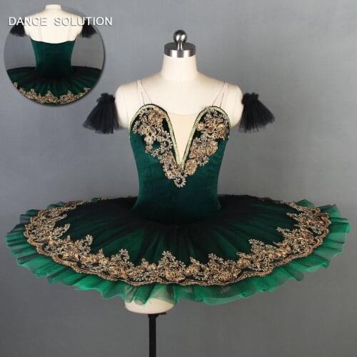 RDGP Professional ballet tutu green velvet bodice with layers of pleated tutu girls and women ballet pancake tutu costume BLL090
