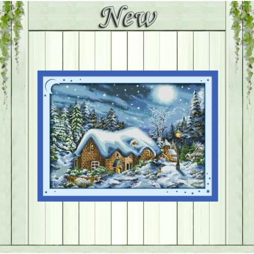 The most beautiful snow night ,11CT 14CT Cross Stitch kits,needlework embroidery stitching Sets,DMC Cross-Stitch winter Scenery