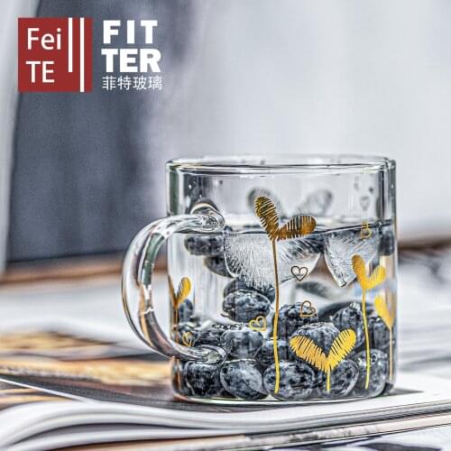 Glass simple girl heart gold heart cup high borosilicate heat resistant handle glass juice cup coffee mug mugs glass tea cup