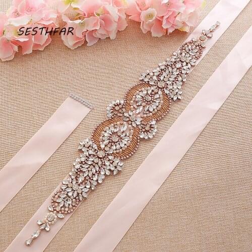 Rhinestone Wedding Belt Crystal Belt Handmade Rose Gold Diamond Bridal Belt For Dress Accessories J213RG