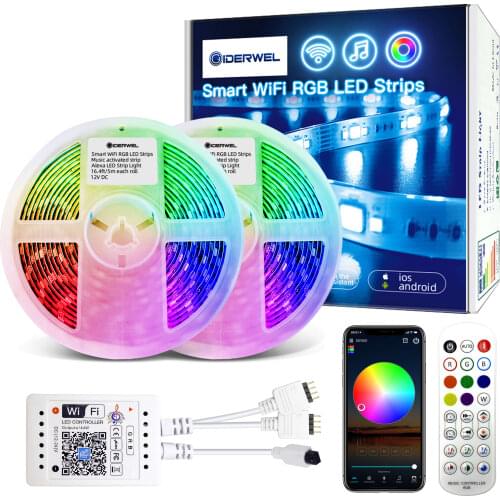 RGB Wifi LED Light Strip SMD5050 DC12V 5M 10M Ambient Light Work for Alexa Echo Plus Voice Control Google home Color Changing