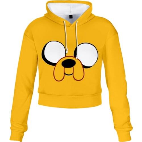 Adventure Time Finn And Jake The Dog Face 3D Cropped Hoodie Cute Sexy Girls Trendy Sweatshirt Streetwear Jacket Coat Clothes