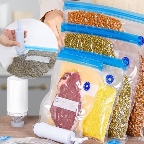 Food Vacuum Compressed Bag Kitchen Organizer Vacuum Reusable Freezer Bags with Transparent Sealed Kitchen Storage Bags
