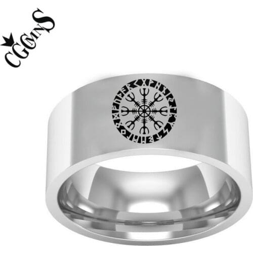 Vegvisir Stainless Steel Compass Rings For Man Nordic Mythology Skandinavia Viking Rune Index Ring Fashion Jewelry