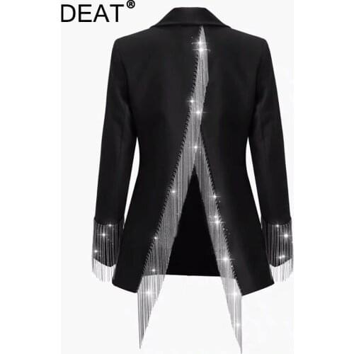 DEAT 2021 spring new small suit jacket for famale design niche back hollow split tassel black loose black blazers spring YJ912