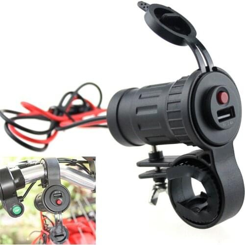 Motorcycle Handlebar USB Charger Waterproof with Switch control Charging Socket Power Charger Adapter Moto Accessories
