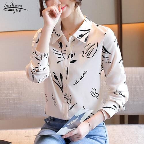 2021 New Autumn Printed Long-Sleeve Shirt Women Office Lady Plus Size Chiffon Blouses Women Button Cardigan Female Tops 10931