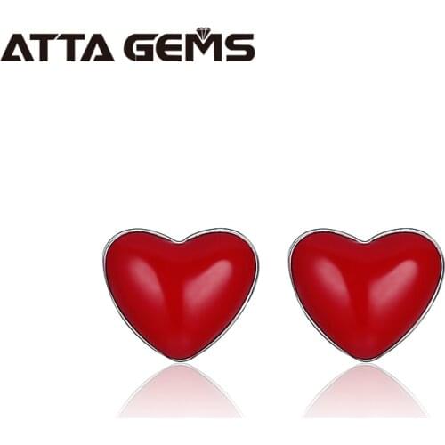 Womens Earring Heart Design Red Enamel Craft S925 Stud Earring Sterling Silver Lovely Design for Girls Daughter Birthday Gifts