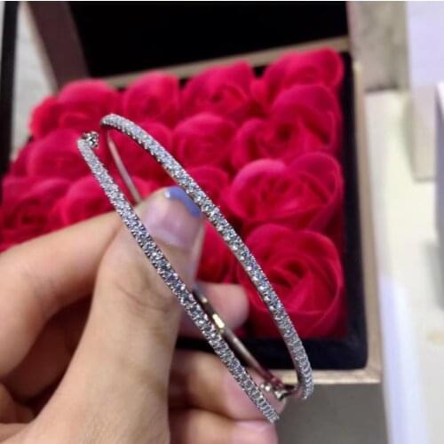 S925 Sterling silver fashion Single row cz crystal stone bracelet Charm Tennis Bracelet bangle for women wedding party jewelry