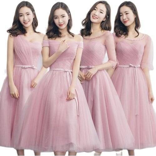 Vestido De Noiva New Blue Bridaesmaid Dresses Tea-Length Half Sleeve Sweetheart Cheap Simple Prom Graduation Formal Party Gown