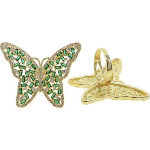 Gold big women ring micro pave cz butterfly design gorgeous european women cocktail rings